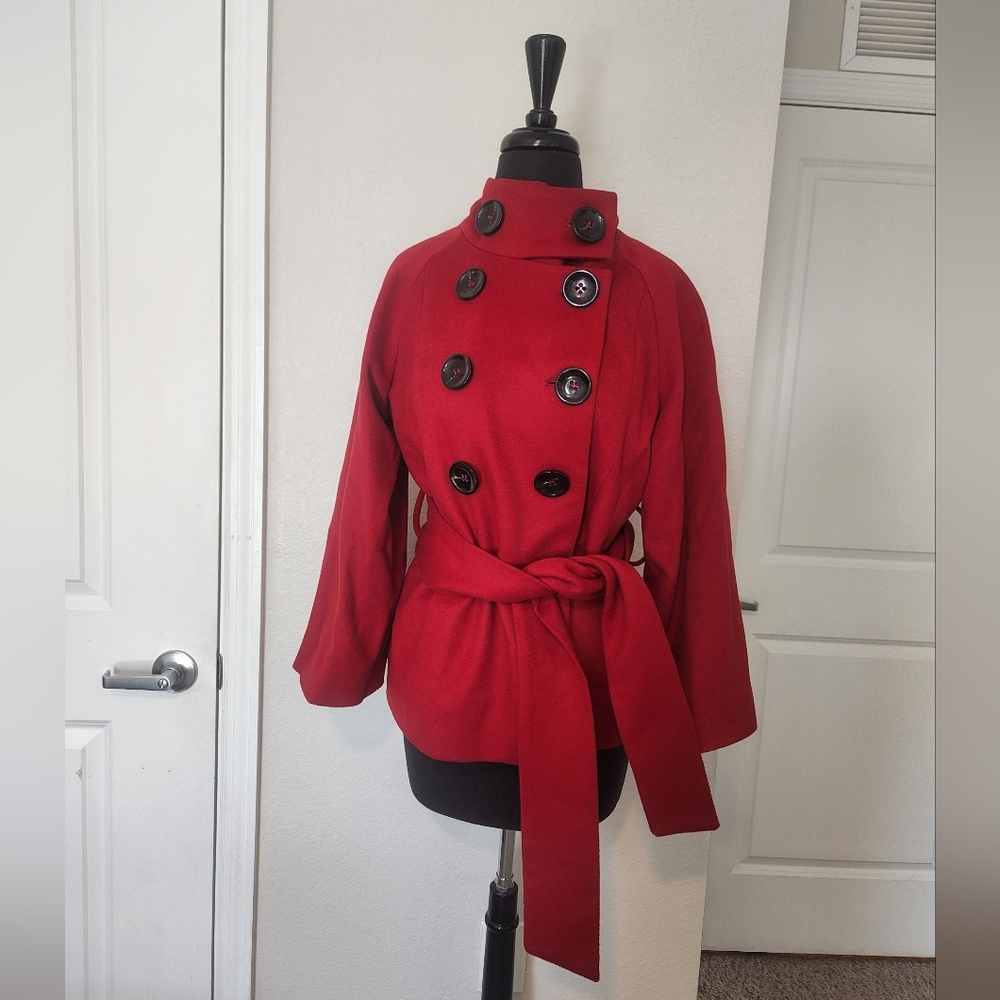 Zara Women's Bold Red Pea Coat